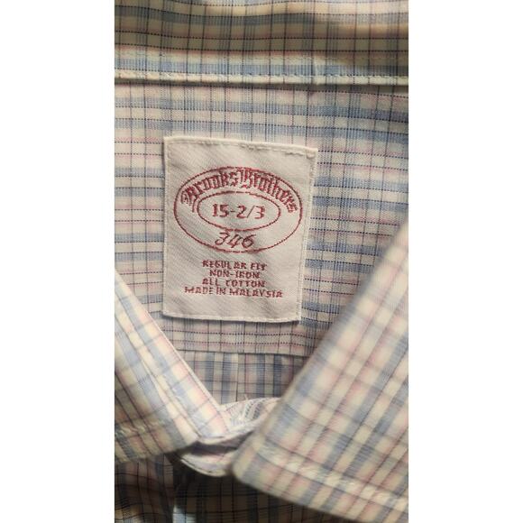 Brooks Brothers 346 White W/ Blue/Pink Checkered Cotton Button-up Shirt size 15 - Picture 3 of 6